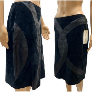 90s Avant Gardé Black Suede & Leather Straight Skirt | NOS with Flaw - Fashionconservatory.com