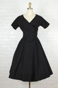 1950s cotton day dress . vintage 1950s black dress by Kenneth Tischler - Fashionconservatory.com