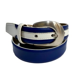 90s Preppy Blue & White Leather Belt made Italy |