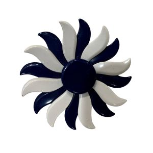60s Navy Blue & White Mod Flower Power Brooch Pin |