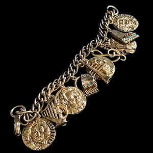 Vintage Charm Bracelet with Musical Instruments and Classical Composers