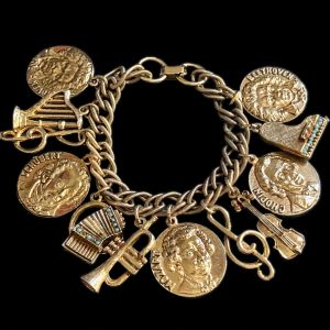 Vintage Charm Bracelet with Musical Instruments and Classical Composers - Fashionconservatory.com