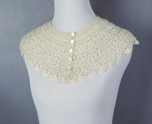 40s Ivory Silk Crochet Handmade Button Front Collar