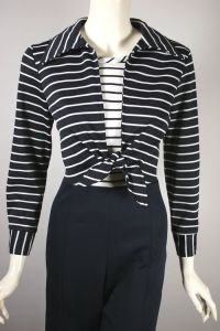 Black and white stripes 70s bellbottom jumpsuit | S-M - Fashionconservatory.com