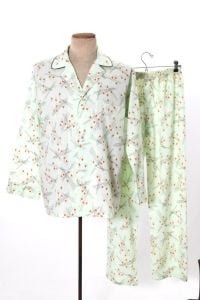 60s Mint Green Orange Diamond MCM Pattern Mens Pajama Set | Rockabilly Long Sleeve PJs