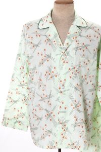 60s Mint Green Orange Diamond MCM Pattern Mens Pajama Set | Rockabilly Long Sleeve PJs - Fashionconservatory.com