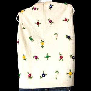 1950s Hand Beaded Floral Lambswool/Angora/Nylon Sleeveless Shell Bust 40” - Fashionconservatory.com