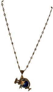 Vintage 1990s Fancy Long Necklace Enamel Bronze Metal Globe - Fashionconservatory.com