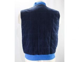 Mens Small Blue Vest - 1970s Corduroy Men's Vest by Brittania - Sleeveless Puffy Jacket - Navy Quilt - Fashionconservatory.com