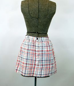 1960s tennis skirt seersucker cotton red white blue plaid by John Meyer Size S - Fashionconservatory.com