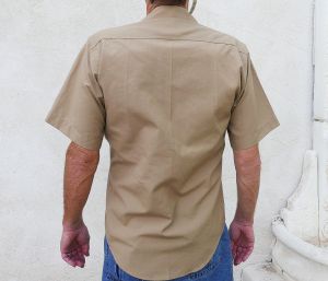60s Tan Military Shirt, Mens Work Wear, Short Sleeve Front Pockets, Made in the USA - Fashionconservatory.com