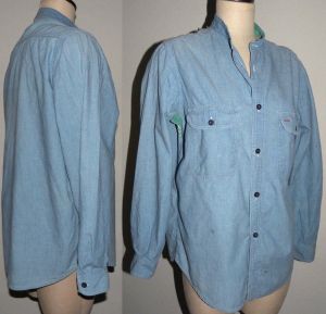 70s 80's Oversized Work CHORE Shirt | Chambray Cotton & Bandana Gussets | Men Women Unisex Workwear  - Fashionconservatory.com