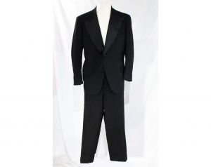 Men's 1940s 50s Tuxedo - Large Size Black Wool Mens Formal Wear Tux Jacket and Trousers - Rogers 