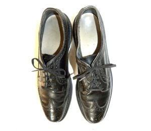 1960s Black Leather Wingtip Oxford Shoes | Vintage Brogues Oxfords | Men's 11.5 B