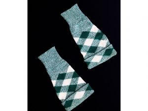 1950s Arm Warmers - Emerald Green & White Wool Argyle Plaid Sleeve Gauntlets - Like Gloves 