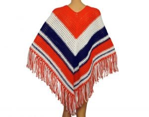Vintage 1970s Patriotic Poncho - Red White and Blue - Fashionconservatory.com