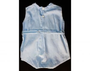 Charming 1920s Toddlers Blue Cotton One Piece Romper with Heirloom Embroidery - Size 12 to 18 Months - Fashionconservatory.com