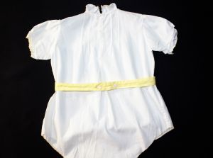 Charming 1920s Toddlers White Cotton Chemise Style Romper with Yellow Art Nouveau Embroidery - Fashionconservatory.com