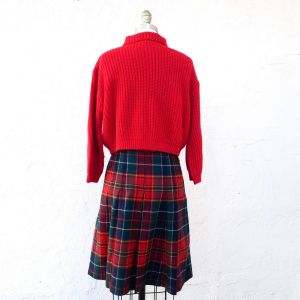 Vintage 1960s Red Plaid Wool Skirt - Fashionconservatory.com