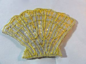 Lot of 3 NOS Vintage Gold Shell/Fan Beaded Sequin Applique Medallion Trim For Sewing Crafts