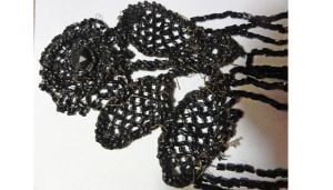 Black Jet Glass Bead Applique Medallion ''As Is'' Fringed Victorian Mourning Antique Trim - Fashionconservatory.com