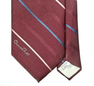 70s 80s Oscar de la Renta Tie | New Old Stock Classic Stripe Burgundy Blue Pink Necktie - Fashionconservatory.com