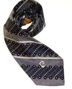 Vintage 70s Pierre Cardin Blue Logo Striped Geometric Super Wide 4'' Neck Tie 