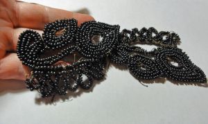 Antique Trimming Black Jet Glass Bead Applique Medallion Leaf Motif 6'' piece for Sewing Crafting - Fashionconservatory.com