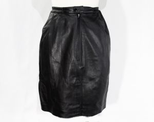 Size 2 1980s Mini Skirt - Supple Black Leather - Sexy 80's Party Girl XS Club Wear - Above-The-Knee - Fashionconservatory.com