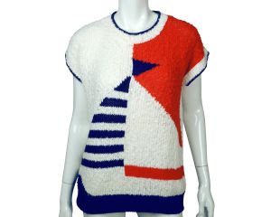 Vintage 80s Nautical Sweater Top Sailboat Pullover Size M