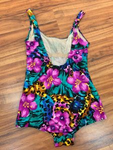 1980's Vintage Floral Animal Print One Piece Swimsuit | Active Spirit | 50's Style | Pin Up | Lined - Fashionconservatory.com