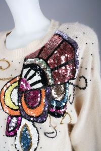 Vintage 1980s Lisa Ashley Sequin Batwing Shirt Long Sweater Silk Soft Angora Disco | M to XL - Fashionconservatory.com