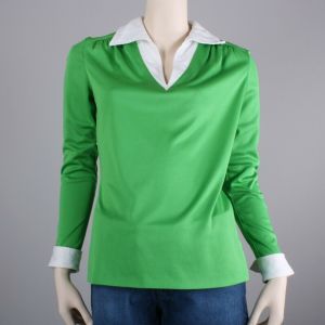 Vintage 60s R&K Originals Bright Green White Long Sleeve Thin Nylon Shirt Mod | M/L - Fashionconservatory.com