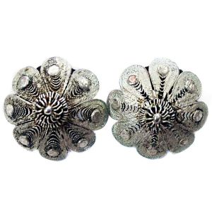 Vintage 1940s 925 Sterling Silver Scalloped Filigree Clip Earrings by TOM
