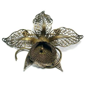 Vintage 1910s Sterling Silver Filigree Victorian Orchid Brooch Edwardian - Fashionconservatory.com
