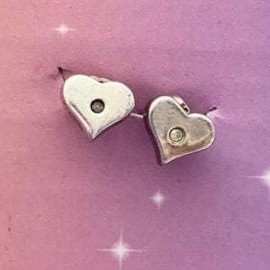 Vintage 1980s Dainty Minimal Hearts Sterling Silver & Diamond Earrings