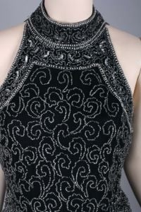 Vintage 80s Papell Boutique Evening Pure Silk Black Silver Sequin Beaded Evening Top | S - Fashionconservatory.com