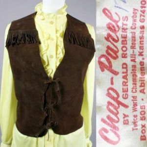 XS/S Vintage 1960s Chap-Parel Brown Suede Leather Vest Womens Fringe Western