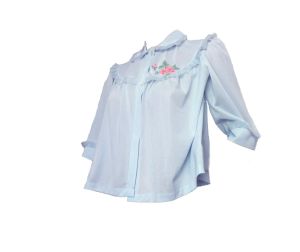 Vintage 1950s Bedjacket Baby Blue Ruffles and Rose Trim Bed Jacket by Laros - Fashionconservatory.com
