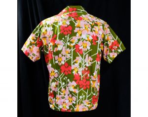 Men's Large Orchid Print Shirt - 1960s Novelty Print Mens Hawaiian Lounge Wear Tiki Tropical Exotic - Fashionconservatory.com