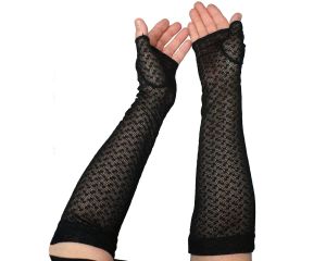 Vintage 40s Ladies Fingerless Gloves Long Black Mesh Lace Size M