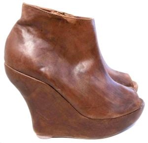Jeffrey Campbell TICK NS Brown Leather Peep Toe Platform Wedge Boot Bootie | 8