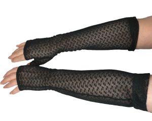 Vintage 40s Ladies Fingerless Gloves Long Black Mesh Lace Size M - Fashionconservatory.com