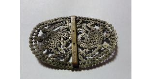 Antique Cut Steel Buckle Made in France Oval Metal Belt/Shoe Buckle - Fashionconservatory.com