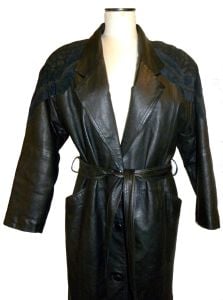80s 90s Black Leather Belted Suede Trim Maxi Trench Coat by D.A.N.Y. | XS/S - Fashionconservatory.com
