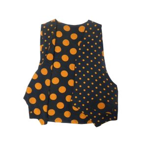 80's 90's Reversible Navy & Orange Polka Dot Vest | Rayon Oversized Lagenlook | XS/S - Fashionconservatory.com