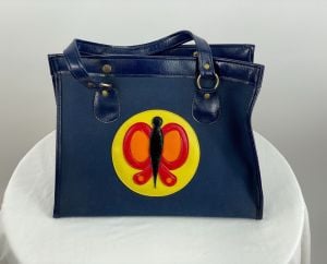 1960s 70s canvas tote bag with vinyl appliqued butterfly Made in Japan - Fashionconservatory.com