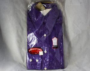 Size 10 Teen Boy's Purple Shirt 1960s 70s Cotton Blend Long Sleeve Top 60s Mod Teenager Long Sleeve