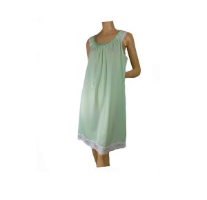 Vintage 60s Nightgown White Lace Trim Mint Green Nylon by Lorraine | S to L