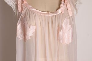 1950s Sheer Nude Illusion Pink Fig Leaf Risque Pin Up Eves Leaves Babydoll Peignoir Nightgown - Fashionconservatory.com